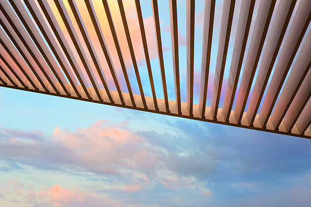 canopy from wooden levels canopy from wooden levels against the sky patio cover stock pictures, royalty-free photos & images