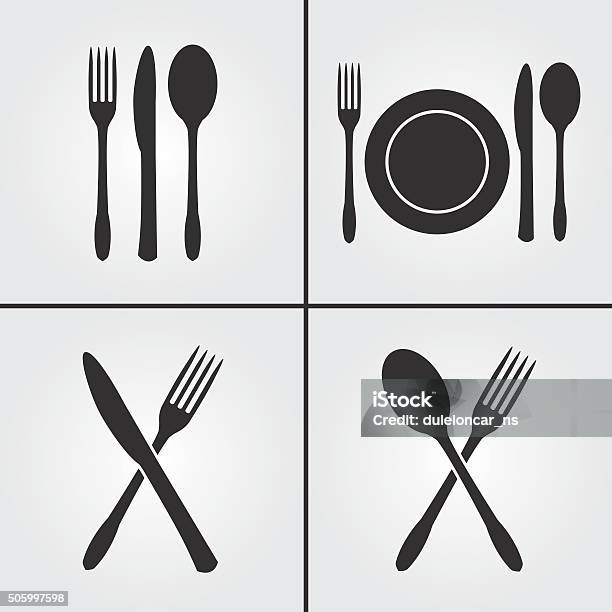Cutlery Restaurant Icons Stock Illustration - Download Image Now - Silverware, Dinner, Vector