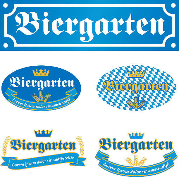 illustrazioni stock, clip art, cartoni animati e icone di tendenza di il biergarten label - oktoberfest