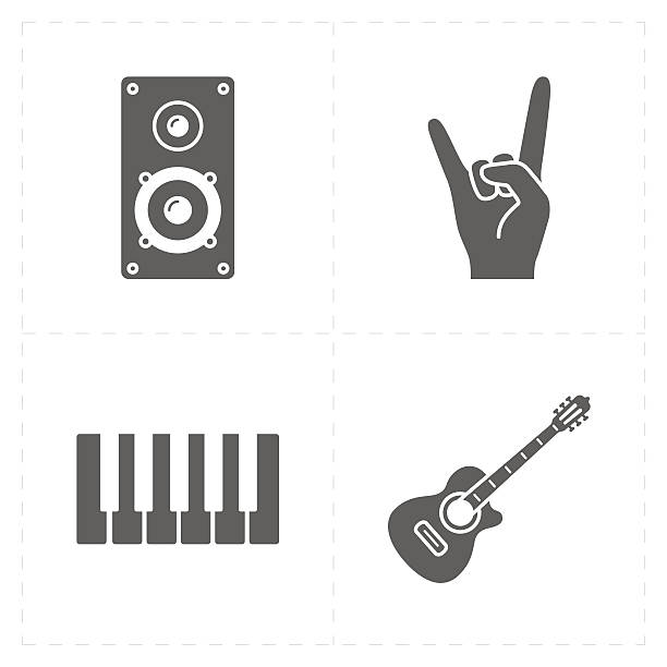 ilustraciones, imágenes clip art, dibujos animados e iconos de stock de cuatro íconos de la música plana universal - thumb piano illustrations