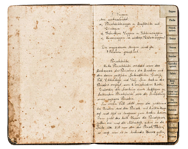 istock Antique recipe book with handwritten text 506009264