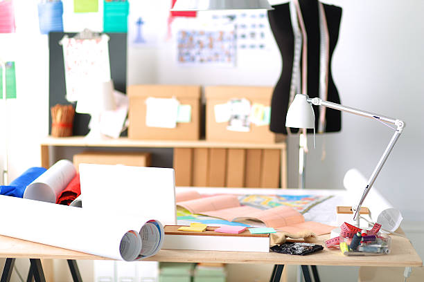 istock Designer work place with sew manikins, in office 506009978
