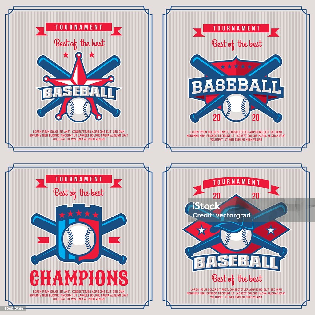 Set baseball badge, symbol, emblem tournament. Set baseball badge, symbol, emblem tournament in vintage retro style template. Baseball - Sport stock vector