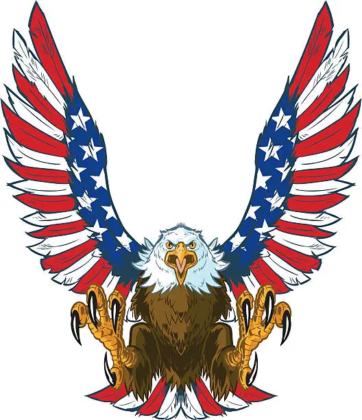 Vector illustration of Screaming Eagle with American Flag Wings Vector Clip Art