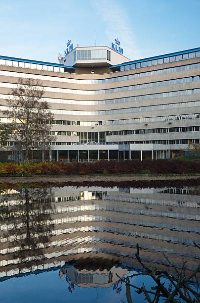 Back portrait view of the KLM Headquarters Building Amstelveen, Netherlands - 31 October, 2015: Back view of the KLM Headquarters Building on the Amsterdamseweg klm stock pictures, royalty-free photos & images