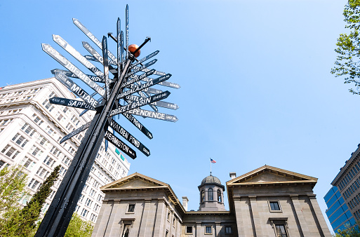 Close up of Hospital and City Centre road sign in Ireland