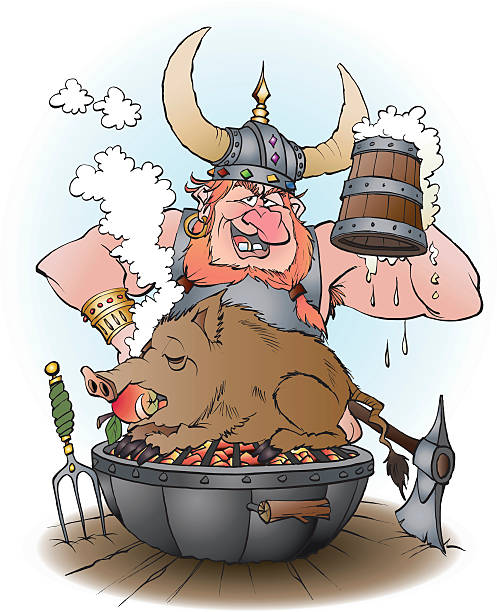 viking zaproszenia na imprezy - viking barbarian banquet mythology stock illustrations