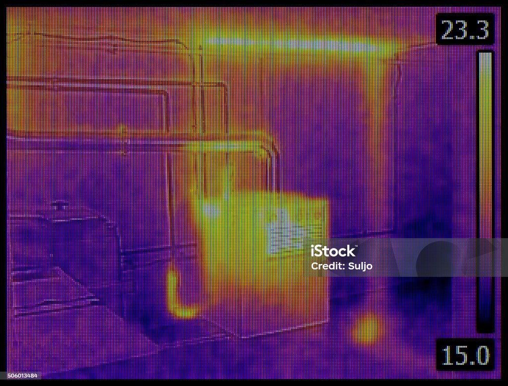 Heat Dissipation Thermal Image Central Heating Furnace Infrared Inspection Basement Stock Photo