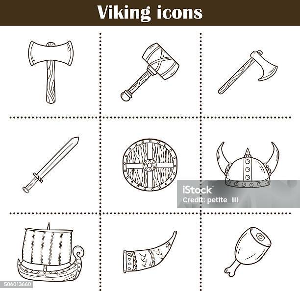 Viking Cartoon Icons Stock Illustration - Download Image Now - Viking Helmet, Animal Body Part, Animal Hand