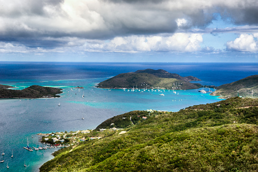 High view shot of the idyllic prickly pear bay in Virgin Gorda, British Virgin Islands
