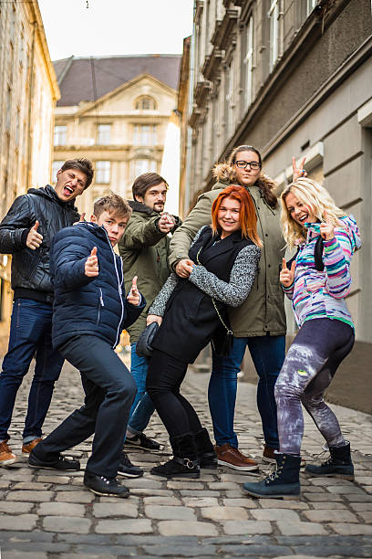 Happy teens on the street looks really cool