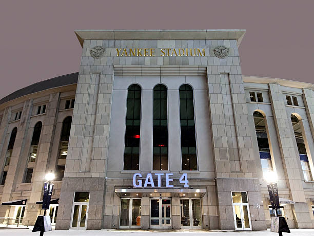 Yankee Stadium at night in winter stock photo