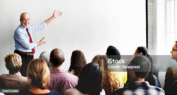 Business Team Seminar Listening Meeting Concept Stock Photo - Download Image Now - Classroom, Adult, Public Speaker