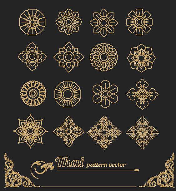 set of thai art design, flower design.vector illustration set of thai art design, flower design.vector illustration thai culture stock illustrations