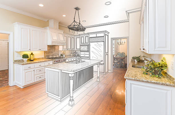 istock Custom Kitchen Design Drawing and Gradated Photo Combination 506016404