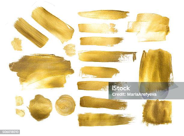 Collection Of Golden Paint Strokes To Make Background Out Of Stock Photo - Download Image Now