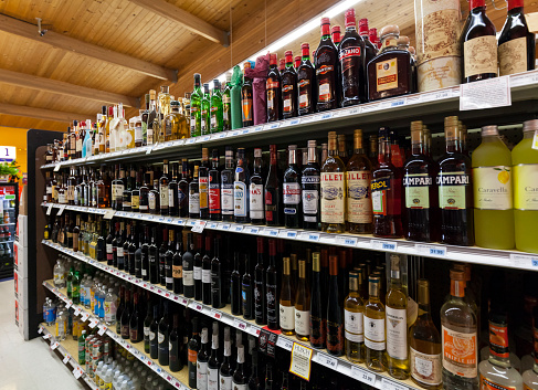 Liquor bottles in grocery store