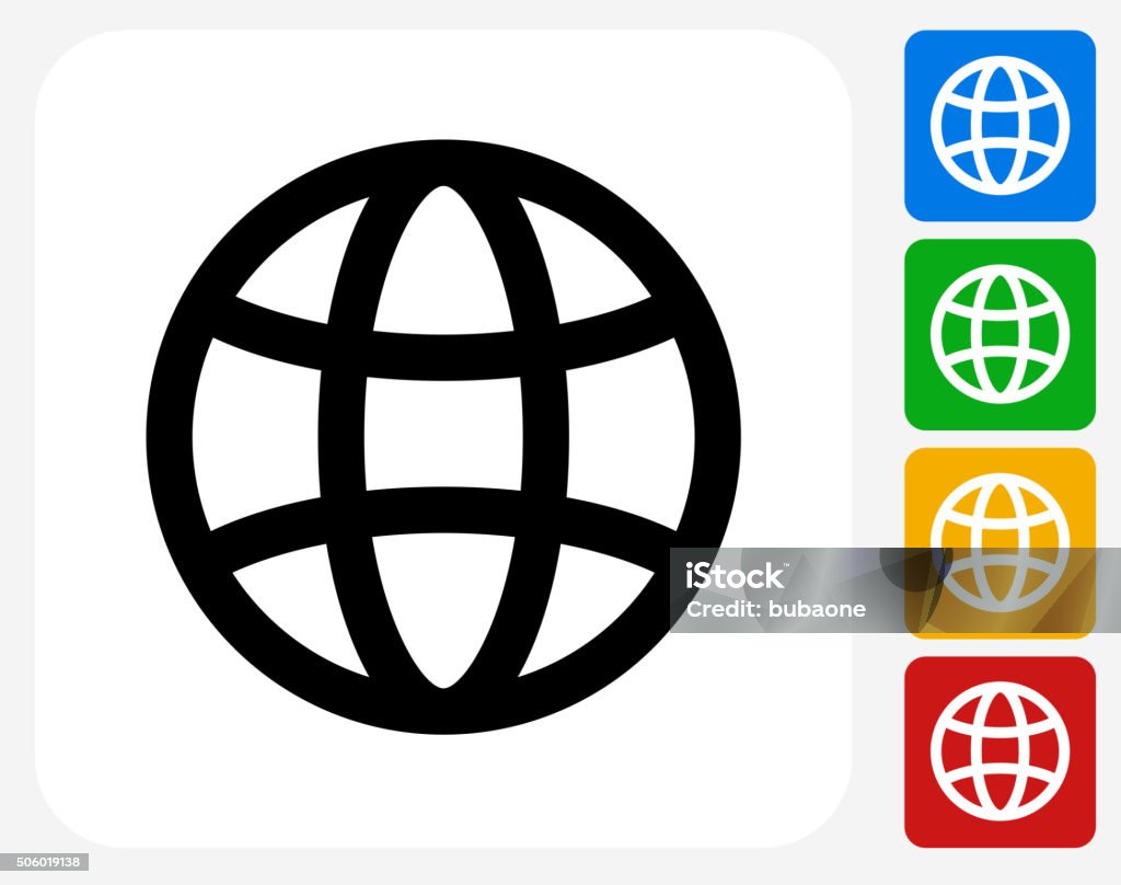 Globe Icon Flat Graphic Design Globe Icon. This 100% royalty free vector illustration features the main icon pictured in black inside a white square. The alternative color options in blue, green, yellow and red are on the right of the icon and are arranged in a vertical column. www stock vector