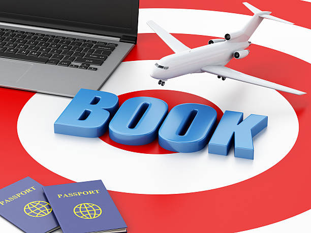 istock 3d Laptop pc, airplane and passport 506031654