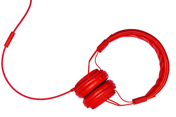 red headphones isolated on white background stock photo