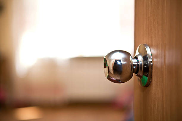 istock Wooden door with handle 506031874