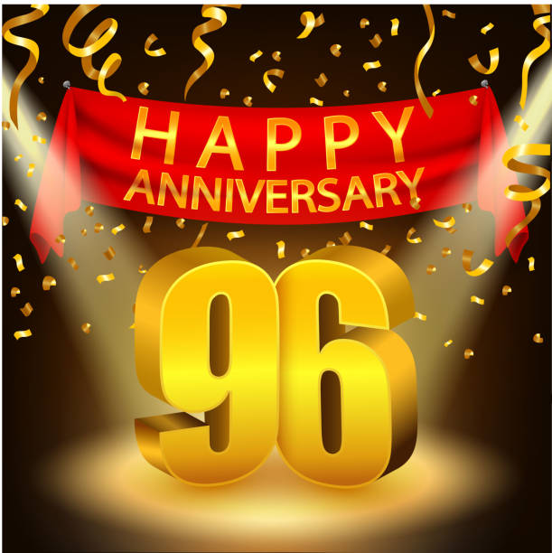 Happy 96th Anniversary celebration with golden confetti and spotlight Vector Illustration Of Happy 96th Anniversary celebration with golden confetti and spotlight accent nails stock illustrations