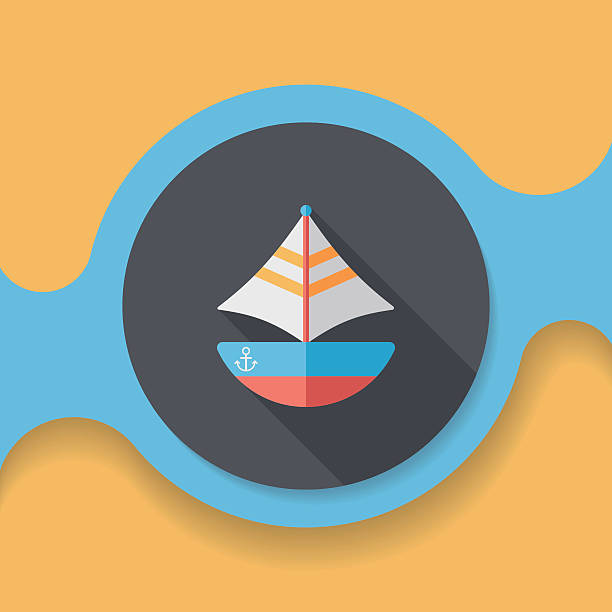 ilustrações, clipart, desenhos animados e ícones de o transporte de barco ícone plana com sombra longa, eps10 - vehicle trailer nautical vessel speedboat motorboat