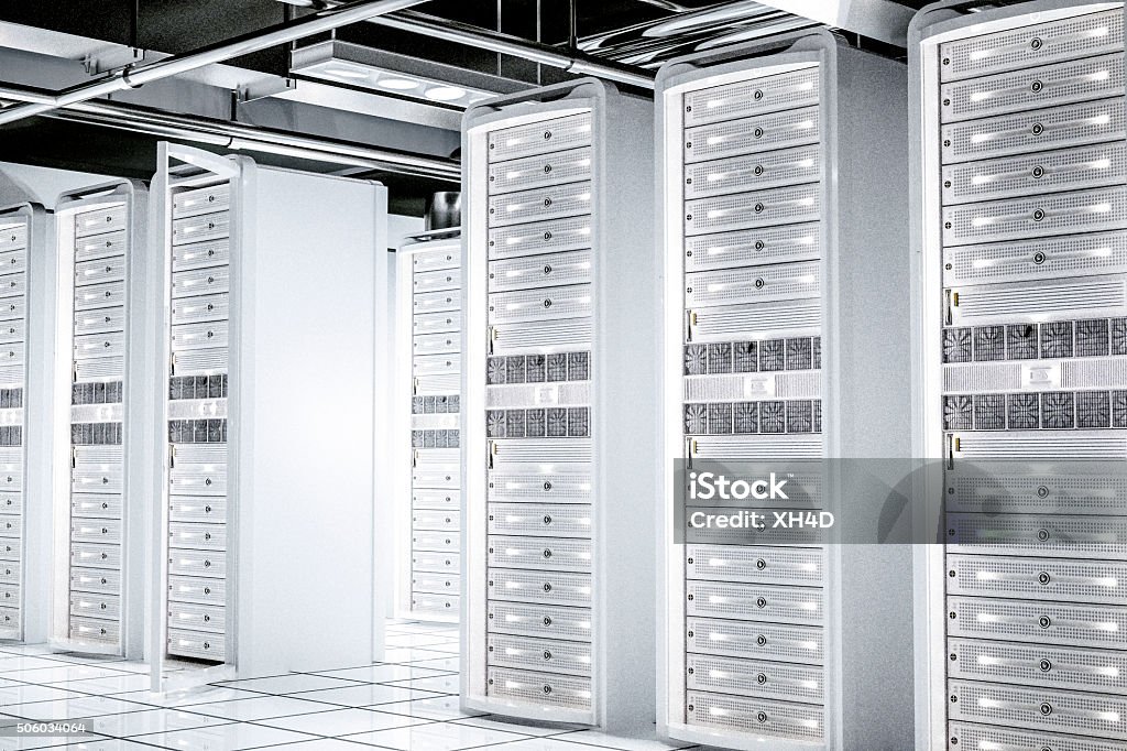 White network servers racks network servers racks with light,3D physically rending high quality. Network Server Stock Photo