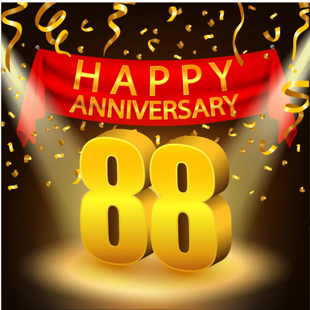 Happy 88th Anniversary celebration with golden confetti and spotlight Vector Illustration Of Happy 88th Anniversary celebration with golden confetti and spotlight accent nails stock illustrations
