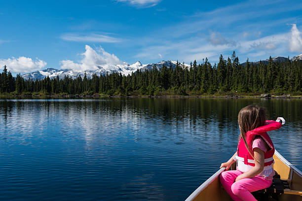 istock Child canoeing on a prisitine mountain lake 506034926