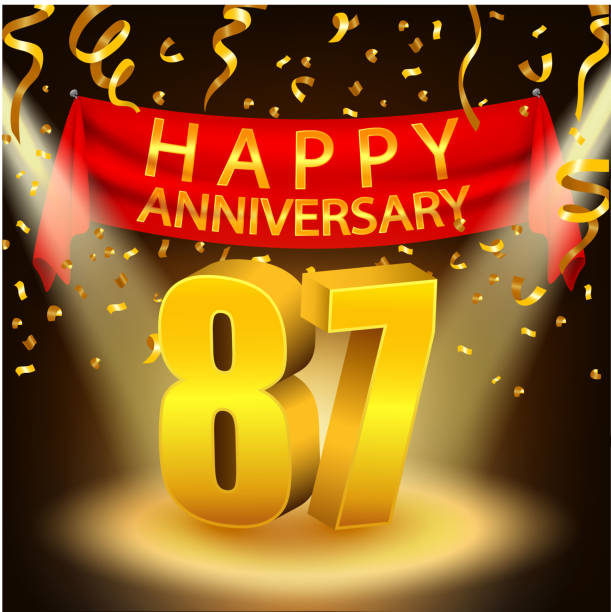 Happy 87th Anniversary celebration with golden confetti and spotlight Vector Illustration Of Happy 87th Anniversary celebration with golden confetti and spotlight accent nails stock illustrations