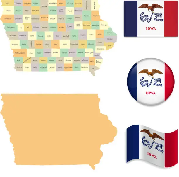 Vector illustration of Iowa Map and Flag Collection