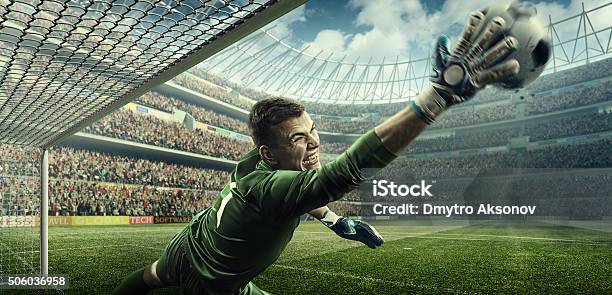 Soccer Game Moment With Goalkeeper Stock Photo - Download Image Now - Goalie, Motion, Penalty Kick