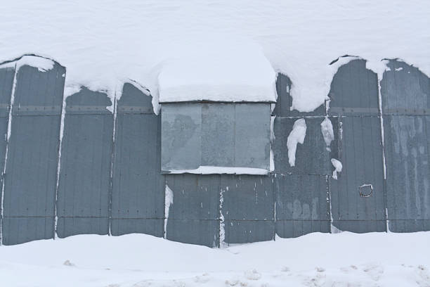 istock Metal hangar in snow. 506037322