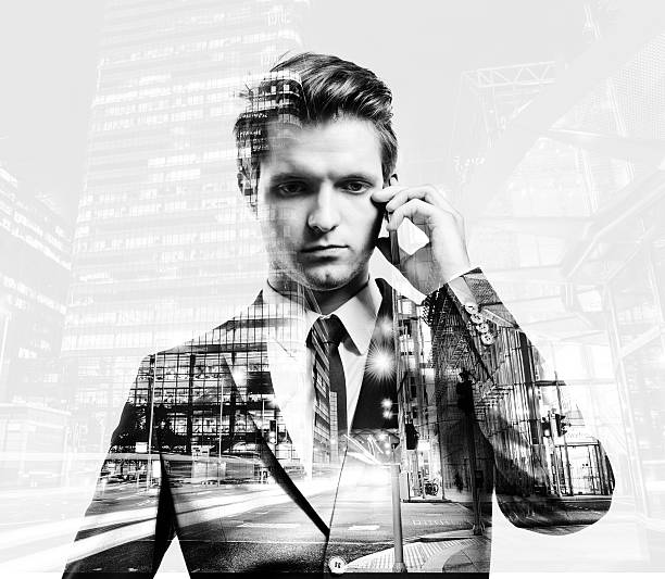 istock Double exposure of businessman. 506038494