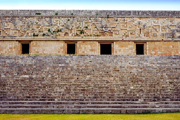 istock Ancient decorated wall and stairs in archeological site Uxmal 506039066