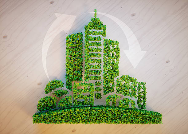 зеленый город концепции - render architecture residential structure three dimensional shape стоковые фото и изображения