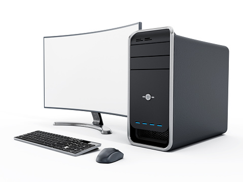 Long Rounded Pc Modern Desktop Pc With Curved Screen Stock Photo - Download Image Now ...