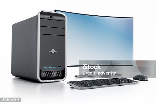 istock Modern desktop PC (personal computer) with curved screen 506040816