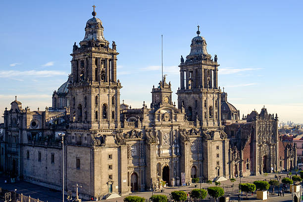View of Zocalo square and cathedral in Mexico city stock photo