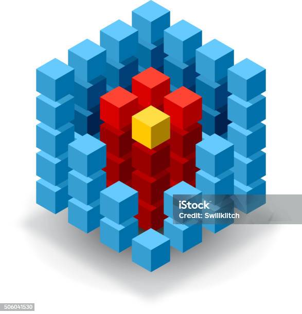 Blue Cube Sign With Red Segments Stock Illustration - Download Image Now - Cube Shape, Abstract, Block Shape