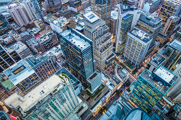 der innenstadt von sydney - city night cityscape aerial view stock-fotos und bilder