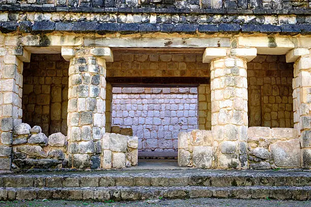 Photo of Detail of ancient Mayan stone wall ruins