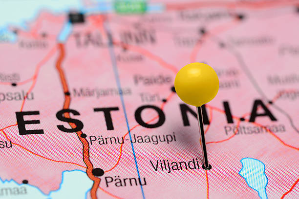 istock Viljandi pinned on a map of Estonia 506057506