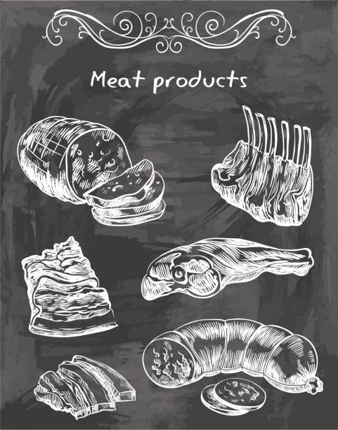 skizzen von fleisch foods - filet mignon illustrations stock-grafiken, -clipart, -cartoons und -symbole