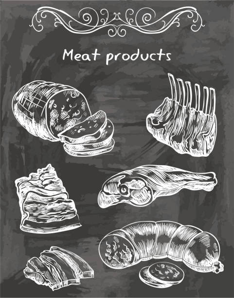 illustrations, cliparts, dessins animés et icônes de croquis de plats de viande - filet mignon bacon fillet steak