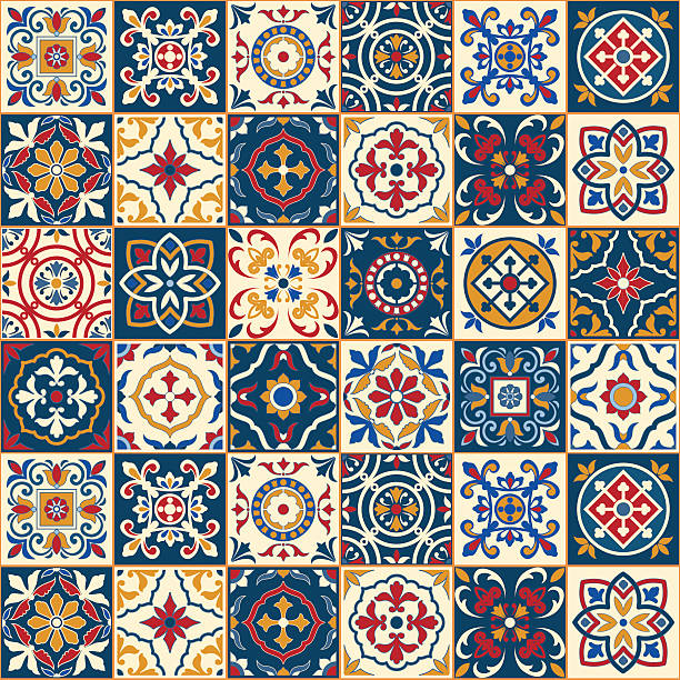 멋진 연속무늬. 모로코, 프로투갈어 타일, azulejo, 장식품. - 타일 바닥 stock illustrations