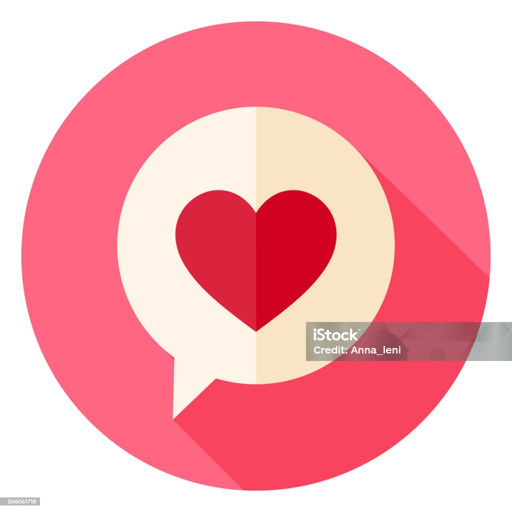 Love Heart Speech Bubble Circle Icon with long Shadow Love Heart Speech Bubble Circle Icon. Flat Design Vector Illustration with Long Shadow. Happy Valentine Day and Love Symbol. Heart Shape stock vector