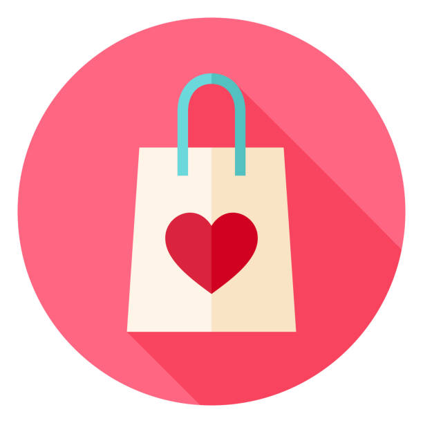 ilustraciones, imágenes clip art, dibujos animados e iconos de stock de love bolsa de compras con corazón circle icono - illustration and painting vector merchandise retail