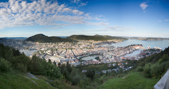 Panoramic image of the town of Bergen Norway early in the morning